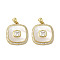 Brass Micro Pave Clear Cubic Zirconia Pendants, Cadmium Free & Lead Free, with Shell, Real 18K Gold PlatedPlated, Square, 20x18x3.5mm, Hole: 2.5x4mm