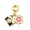 Brass Micro Pave Clear Cubic Zirconia European Dangle Charms, with Black and White Enamel, Large Hole Pendants, Cadmium Free & Lead Free, Camera & Flower, Real 18K Gold Plated, 32mm, Hole: 4.5mm