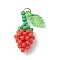 Glass Seed Beaded Rose Pendants, with Real 18K Gold Plated 304 Stainless Steel Jump Rings and Acrylic Leaf, Red, 18x8x7.5mm