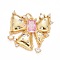 Rack Plating Brass Pink & Clear Cubic Zirconia Pendants, Cadmium Free & Nickel Free & Lead Free, Long-Lasting Plated, Bowknot, Real 18K Gold Plated, 24.5x24.5x4mm, Jump Ring: 5x0.5mm, Inner Diameter: 3.5mm