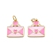 Brass Enamel Charms, Envelope Charm, with Jump Rings, Rack Plating, Real 18K Gold Plated, Lead Free & Cadmium Free, Long-Lasting Plated, Pink, 14.5x13x2mm, Hole: 3.4mm