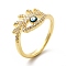 Enamel Evil Eye with Cubic Zirconia Open Cuff Ring, Brass Jewelry for Women, Real 18K Gold Plated, Cadmium Free & Nickel Free & Lead Free, US Size 6 1/2(16.9mm)