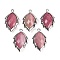 Natural Rhodonite Faceted Leaf Pendants, Rack Plating Brass Charms, Platinum, 23x13.5x5.5mm, Hole: 1.2mm