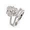 Clear Cubic Zirconia Flower Adjustable Ring, Brass Jewelry for Women, Lead Free & Cadmium Free, Platinum, Inner Diameter: 17mm