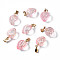 Two Tone Transparent Spray Painted Glass Pendants, with Golden Plated Iron Bails and Gold Foil, Strawberry, Pink, 17~18x11~12x10mm, Hole: 6x2mm