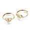 Heart Cup Peg Ring Settings, Brass Micro Pave Clear Cubic Zirconia Adjustable Finger Ring Settings for Half Drilled Bead, Nickel Free, Real 18K Gold Plated, US Size 7 1/4(17.5mm), Pin: 0.7mm(for Half Drilled Bead)