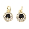 Brass Micro Pave Cubic Zirconia Charms, Cadmium Free & Nickel Free & Lead Free, with Jump Ring, Flat Round, Real 18K Gold Plated, Black, 8x6x3mm, Hole: 2.5mm