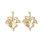 Brass Micro Pave Clear Cubic Zirconia Pendants, Cadmium Free & Nickel Free & Lead Free, Leaf, Real 18K Gold Plated, 20.5x15x3mm, Hole: 1mm