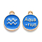 Alloy Enamel Pendants, Cadmium Free & Lead Free, Flat Round with Constellation, Light Gold, Dodger Blue, Aquarius, 22x18x2mm, Hole: 1.5mm