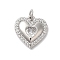 Rack Plating Brass Clear Cubic Zirconia Pendants, with Jump Ring, Long-Lasting Plated, Lead Free & Cadmium Free, Heart, Platinum, 18x15x3mm, Hole: 3mm