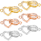6Pcs 3 Colors Brass Micro Pave Clear Cubic Zirconia Fold Over Clasps, Heart, Mixed Color, Heart: 8x11x1.5mm, Clasp: 10.5x4x5mm, Hole: 1.2mm, 2pcs/color