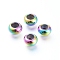 PVD Vacuum Plating 202 Stainless Steel Beads, with Plastic, Slider Beads, Rondelle, Rainbow Color, 6x3mm, Rubber Hole: 2mm