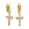 Rack Plating Brass Micro Pave Cubic Zirconia Charms, Long-Lasting Plated, Lead Free & Cadmium Free, Cross, Real 18K Gold Plated, 26.5mm, Hole: 3.5mm