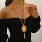 Elegant Geometric Tassel Brass Pendant Necklaces for Women's Holiday Party Accessories, Golden, Oval, 27.95 inch(71cm)