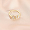 Fashionable Brass Cubic Zirconia Cuff Rings, Letter, Open Rings, Golden, Letter M, Inner Diameter: 16~19mm