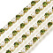 Brass Rhinestone Strass Chains, Cadmium Free & Lead Free, with ABS Plastic Imitation Pearl, Rhinestone Cup Chain, Grade A, Raw(Unplated), Olivine, 2x2mm, 4000pcs rhinestone/bundle, about 32.8 Feet(10m)/bundle