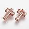 Brass Micro Pave Cubic Zirconia Beads, Cross, Clear, Rose Gold, 10.5x7.5x3mm, Hole: 1mm