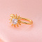 Brass Micro Pave Clear Cubic Zirconia Clip on Nose Rings, Golden, Sun, 12mm, Pin: 0.6mm