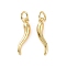 Rack Plating Brass Pendants, with Jump Ring, Long-Lasting Plated, Cadmium Free & Lead Free, Horn of Plenty/Italian Horn Cornicello Charm, Real 18K Gold Plated, 18x4x4mm, Jump Ring: 5x1mm, Inner Diameter: 3mm