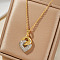 Geometric Inlaid Brass Cubic Zirconia Hollow Necklace, Ideal for Valentine's Day and Birthday Parties, Golden, 15.75 inch(40cm)