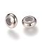Brass Beads, with Rubber Inside, Slider Beads, Nickel Free, Rondelle, Platinum, 9.5x4mm, Rubber Hole: 2mm