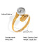 European Style Hollow Design Stainless Steel Beaded Adjustable Open Cuff Rings, Real Gold Plated & Stainless Steel Color, 18x16.8mm