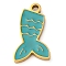 304 Stainless Steel Enamel Pendants, Mermaid Fishtail Charm, Golden, Ion Plating(IP), Light Sea Green, 16x9x1.5mm, Hole: 1.5mm