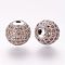 Brass Micro Pave Cubic Zirconia Beads, Round, Platinum, 10mm, Hole: 2mm