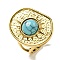 Ion Plating(IP) 304 Stainless Steel Open Cuff Rings, Synthetic Turquoise Oval Finger Rings for Women Men, Real 18K Gold Plated, Adjustable