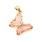 Glass Pendants, with Brass Clear Micro Pave Cubic Zirconia, Butterfly, Golden, PeachPuff, 24x21x4mm, Hole: 5.5x3.5mm