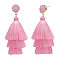 Brass Stud Earrings, Dangle Earrings, with Resin and Tassel Pendants, Pearl Pink, 88mm