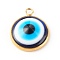 Resin Evil Eye Pendants, with PVD Vacuum Plating 304 Stainless Steel Settings, Golden, 16.5x14x4.5mm, Hole: 2.3mm