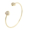 Rack Plating Brass Micro Pave Cubic Zirconia Cuff Bangles, Torque Bangles, Heart, Cadmium Free & Lead Free, Long-Lasting Plated, Real 18K Gold Plated, Inner Diameter: 2-3/8 inch(6.1cm)