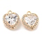 Brass Micro Pave Cubic Zirconia Charms, Cadmium Free & Nickel Free & Lead Free, with Glass, Heart, Real 18K Gold Plated, 12x10x4.7mm, Hole: 1.4mm
