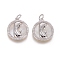 Brass Pendants, with Micro Pave Cubic Zirconia, Shell and Jump Rings, Flat Round with Virgin Mary, Clear, Platinum, 17.5x15.5x2.5mm, Hole: 3.5mm