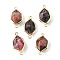 Natural Rhodonite Faceted Connector Charms, Brass Hexagon Links, Golden, Rack Plating, 25x13x6.5mm, Hole: 1.6mm