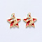 Brass Enamel Pendants, Nickel Free, Star with Unicorn, Real 18K Gold Plated, Red, 15.5x14x3.5mm, Hole: 1mm