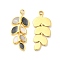 Enamel Pendants, with 304 Stainless Steel Finding, Real 18K Gold Plated, Leafy Branch Charms, Black, 20x8.5x1.5mm, Hole: 1.4mm