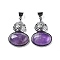 Natural Amethyst Oval Pendants, Platinum Tone Alloy Pave Crystal Rhinestone Gourd Charms, 43.5x28x7.5mm, Hole: 5.8x7.2mm