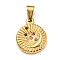 PVD Vacuum Plating 304 Stainless Steel Pendants, with Rhinestone, Flat Round with Moon Charm, Golden, 19x15x3mm, Hole: 7x3mm