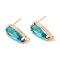 K9 Glass Stud Earring Teardrop Findings, with Light Gold Tone Brass Findings, Cadmium Free & Nickel Free & Lead Free, Aquamarine, 19x8mm, Hole: 1.2mm, Pin: 0.8mm