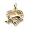 Brass Micro Pave Cubic Zirconia Charms, with Jump Ring, Cadmium Free & Lead Free, Heart with Dolphin Charms, Real 18K Gold Plated, 12x12x2.8mm, Hole: 3.2mm