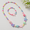 Plastic Beaded Necklaces & Beaded Bracelets, Kid Jewelry Sets, Colorful, Star, 450mm & 140mm
