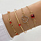 4Pcs 4 Styles Alloy Chain Bracelet & Bangle Set for Women, with Rhinestone & Glass, Red, 7-7/8 inch(20cm)