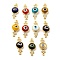 Brass Micro Pave Clear Cubic Zirconia Connector Charms, with Lampwork, Evil Eye with Star, Real 18K Gold Plated, Mixed Color, 28~29x11~11.5x4.5~5mm, Hole: 1.5mm