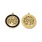 PVD Vacuum Plating 201 Stainless Steel Rhinestone Pendants, Flat Round with Tree of Life Pattern Charms, Real 18K Gold Plated, Jet, 16.5x15x1.5mm, Hole: 0.9mm