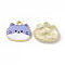 Painted Alloy Pendants, Cat Charm, Cadmium Free & Nickel Free & Lead Free, Golden, Lavender, 18x20x2.5mm, Hole: 2.3mm
