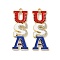 Independence Day Alloy Enamel Pendants, with Crystal Rhinestone, Golden, Word USA, 48.5x16.5x2.5mm, Hole: 2mm