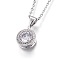 Flat Round Pendant Necklaces, 304 Stainless Steel Chain and Brass Clear Cubic Zirconia Pendants, Stainless Steel Color, 17.5 inch(44.8cm), Pendant: 12x9.5x4mm