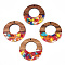 Transparent Resin & Walnut Wood Pendants, with Gold Foil, Donut Charms, Colorful, 38x3mm, Hole: 2mm